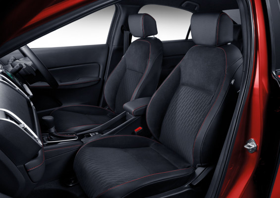 ULTRASUEDE®^ SEATS WITH RED STITCHING